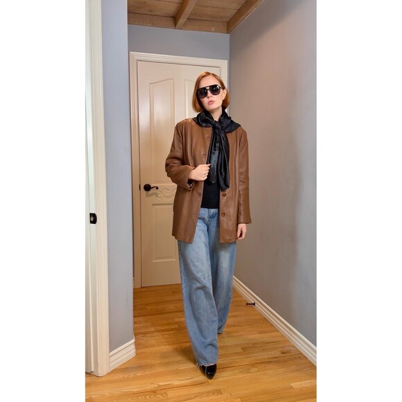 Vintage Brown Leather Button Up Jacket Womens Size XL - Picture 3 of 10